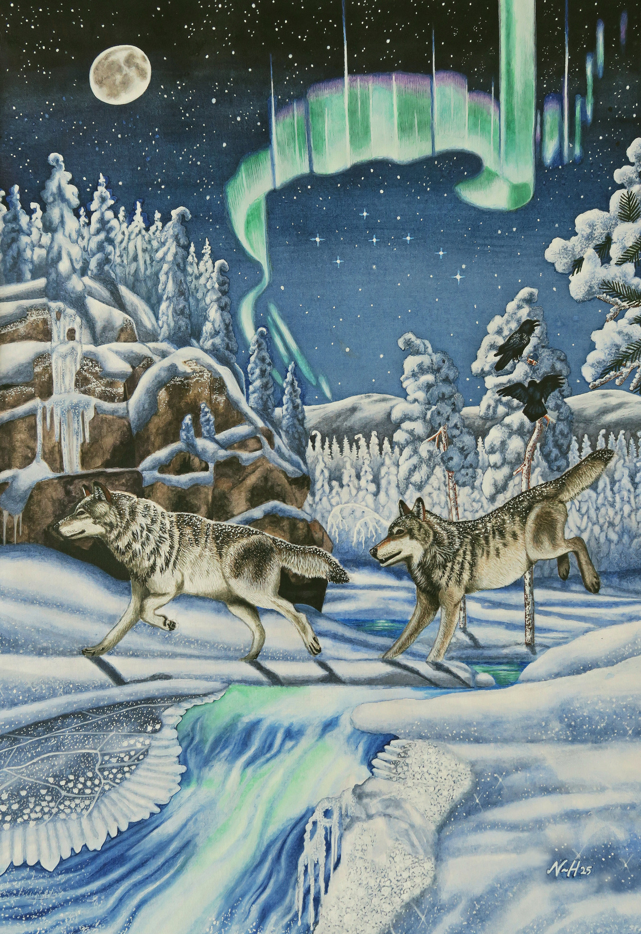 "Pohjoiset taivaantulet", a5-taidepostikortti